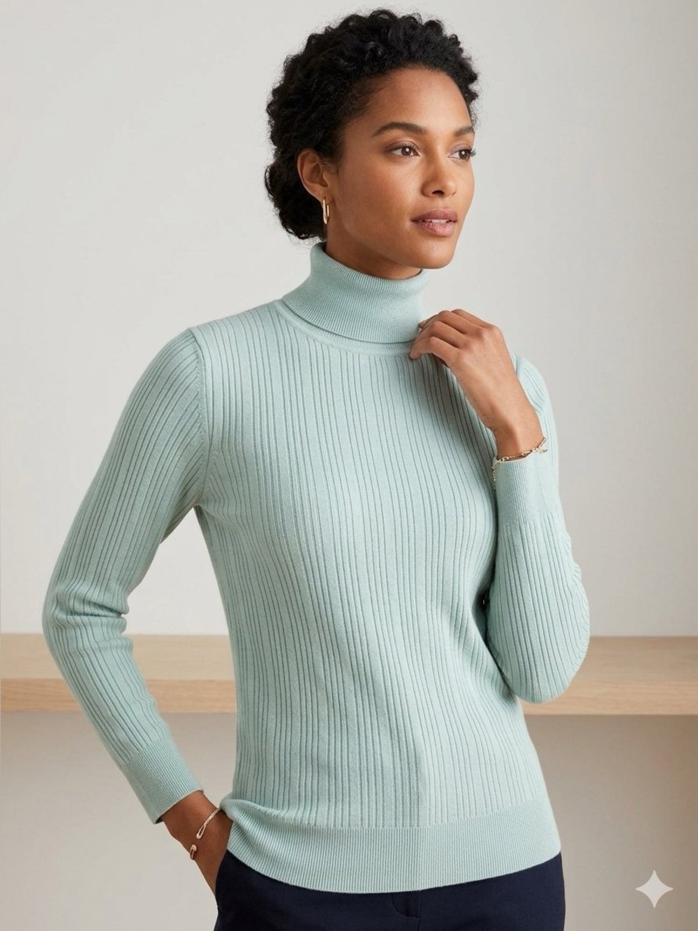 Talbots • Petite Mint Green Blue Turtleneck Sweater